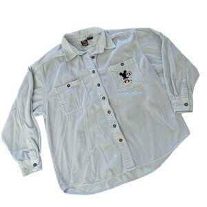 Disney Mickey Unlimited Gray Corduroy Button Up Vintage 90s size Large